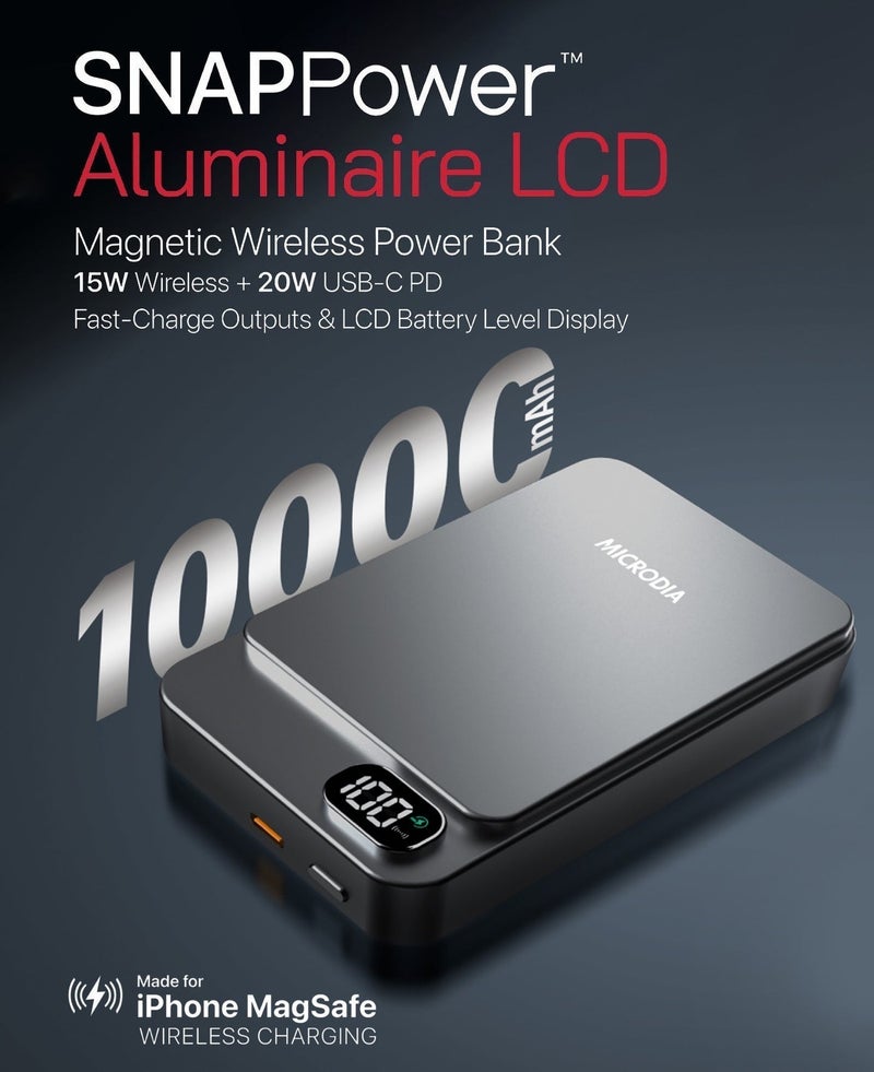 MICRODIA SNAPPower 35W PD Magnetic Wireless Power Bank 10000mAh, Portable Charger with USB-C Cable, MagSafe Battery Pack – Charcoal - Image 2